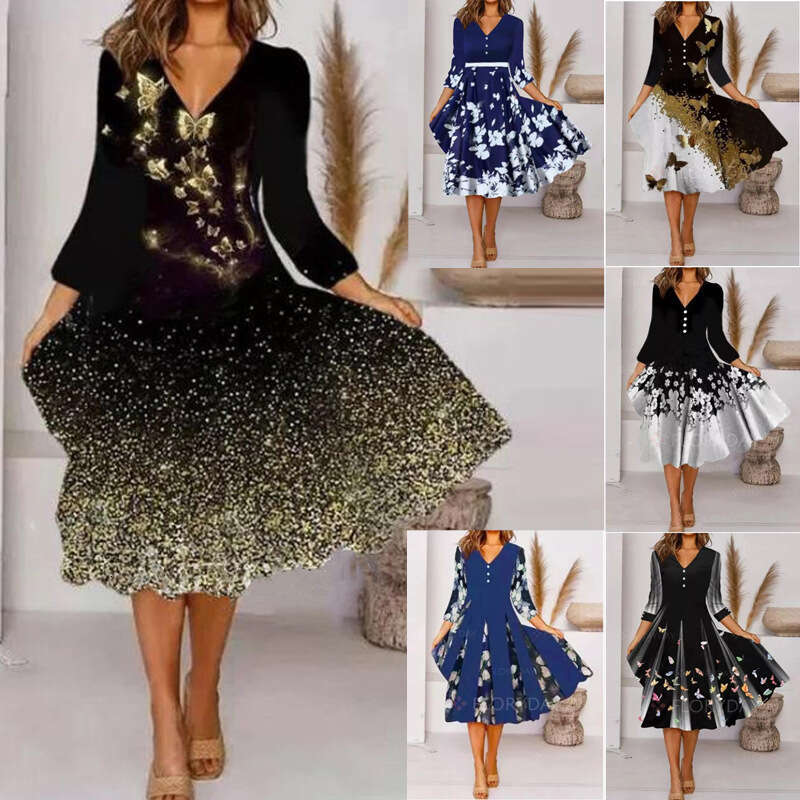 Mid length mid waist skirt set, temperament for commuting, single printed black quick drying skirt, 2024 new casual versatile fashion clothing