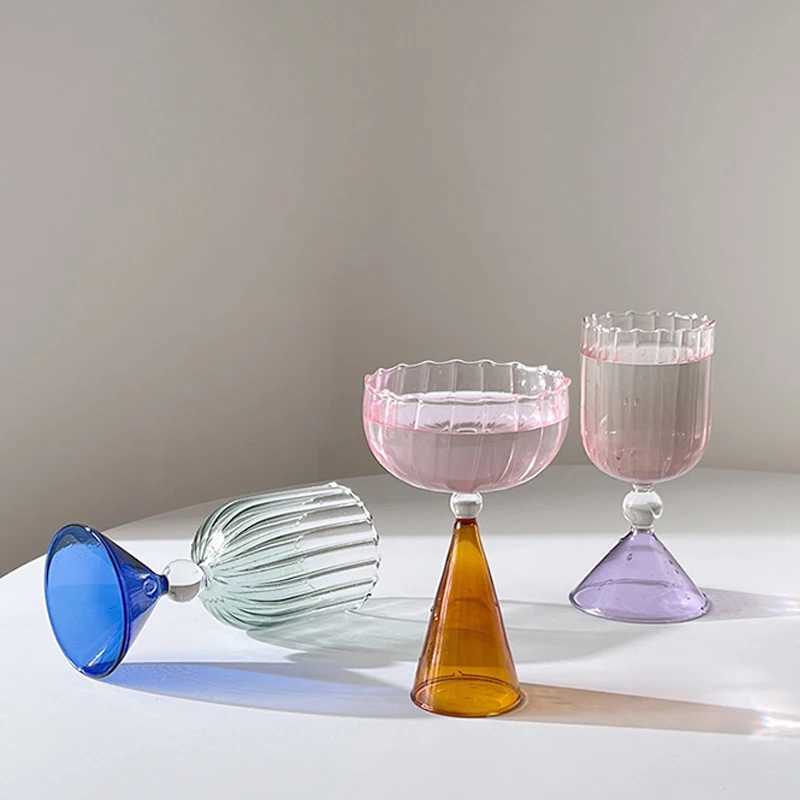 Fashion Irregar Wine Water Glass Gradient Champagne Glass New Two tone Green Blue Amber Ripple Glass Y241211