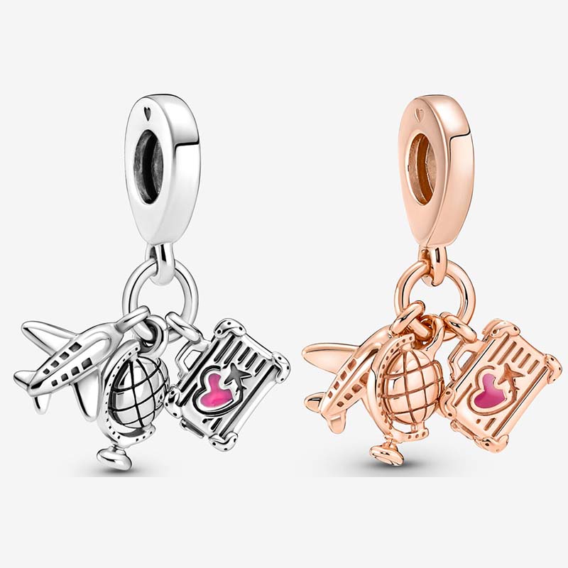 Airplane, Globe Suitcase Triple Dangle Charm 100% 925 SERPLAIS SIRGE LURMUREUR BRACK BRACK BIELLIET MAISONS COMPOSANTS Collier Pendard Charmes av