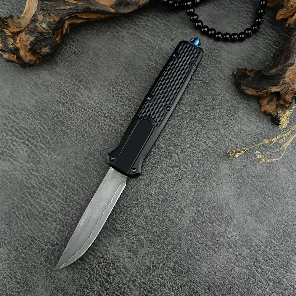 BM Damascus/D2 Steel Assisted Pocket Knife High Quality Aluminum Handle EDC Outdoor Camping Tools Hunting Survival Knives Christmas Gift 3300 3370 340
