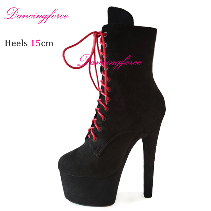 15Cm/6Inche Sexy Black Suede Stripper Pole Dancing Girls Exotic High Heels Platform Shoes Women Ankle Boots Fast Shipping