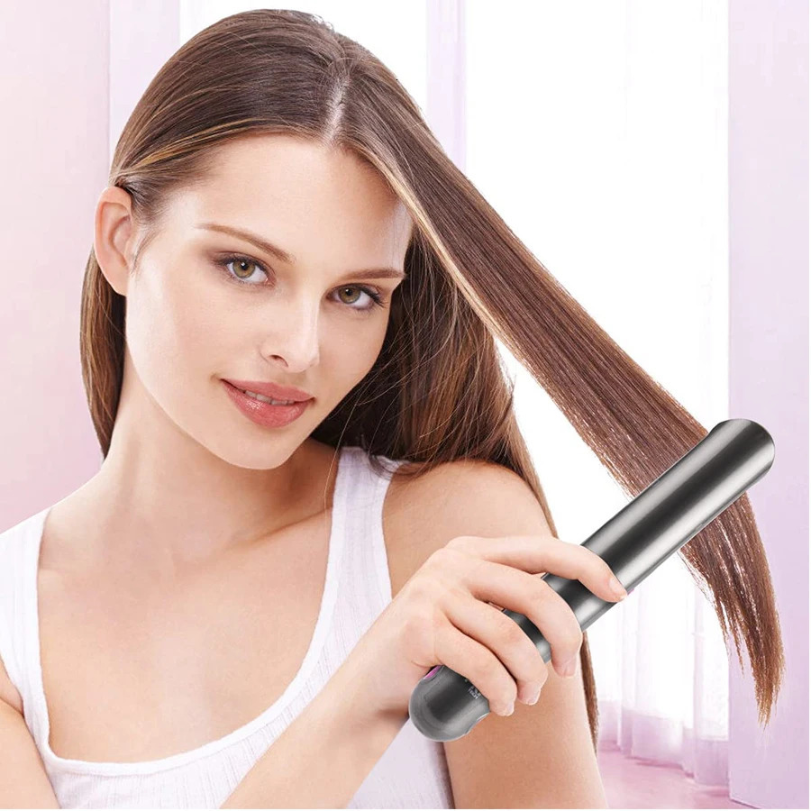 2 in 1 Cordless Hair Straightener and Curler Professional Ceramic Flat Iron Rechargeable wireless Straightene 241212
