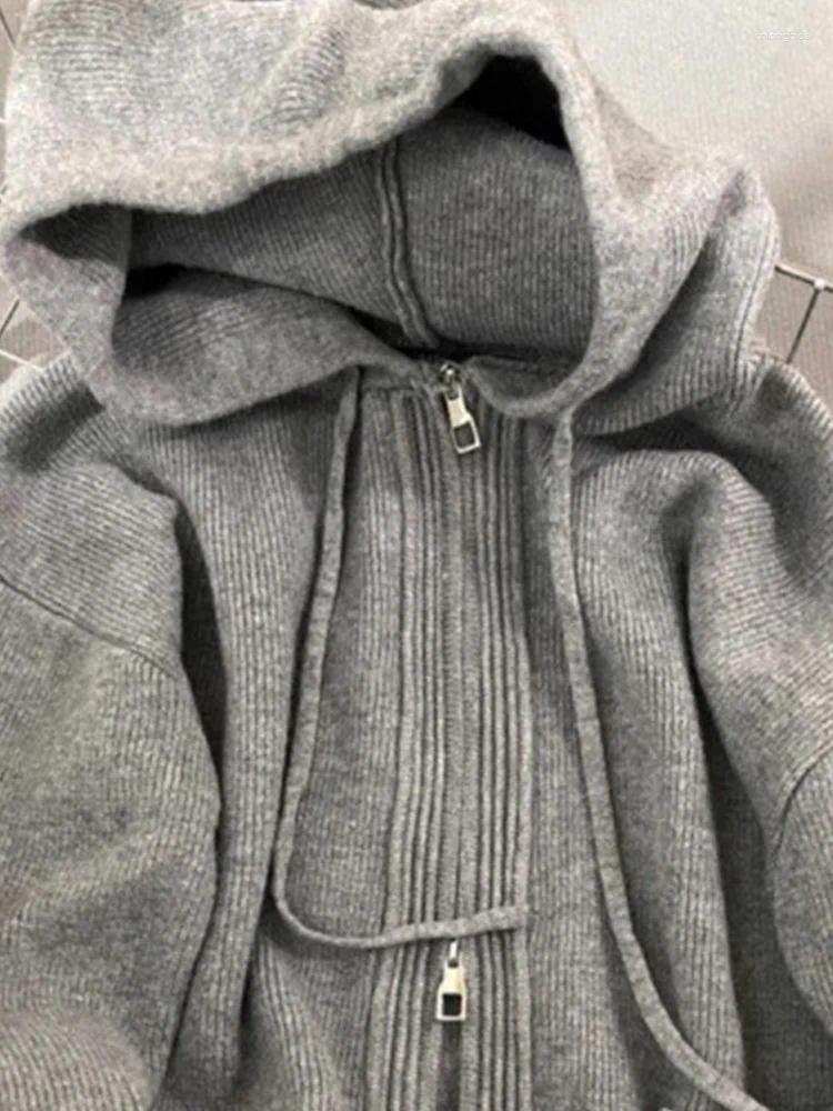 Womens Hoodies Knitted For Women Vintage Casual Fashion Sweatshirts Solid Loose Long Sleeve Zipper 2024 Autumn Winter
