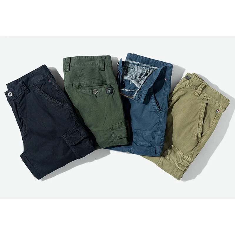 Summer mens cargo cotton shorts mens casual solid spring elastic waist multi pocket beach jogging shorts mens direct 241211