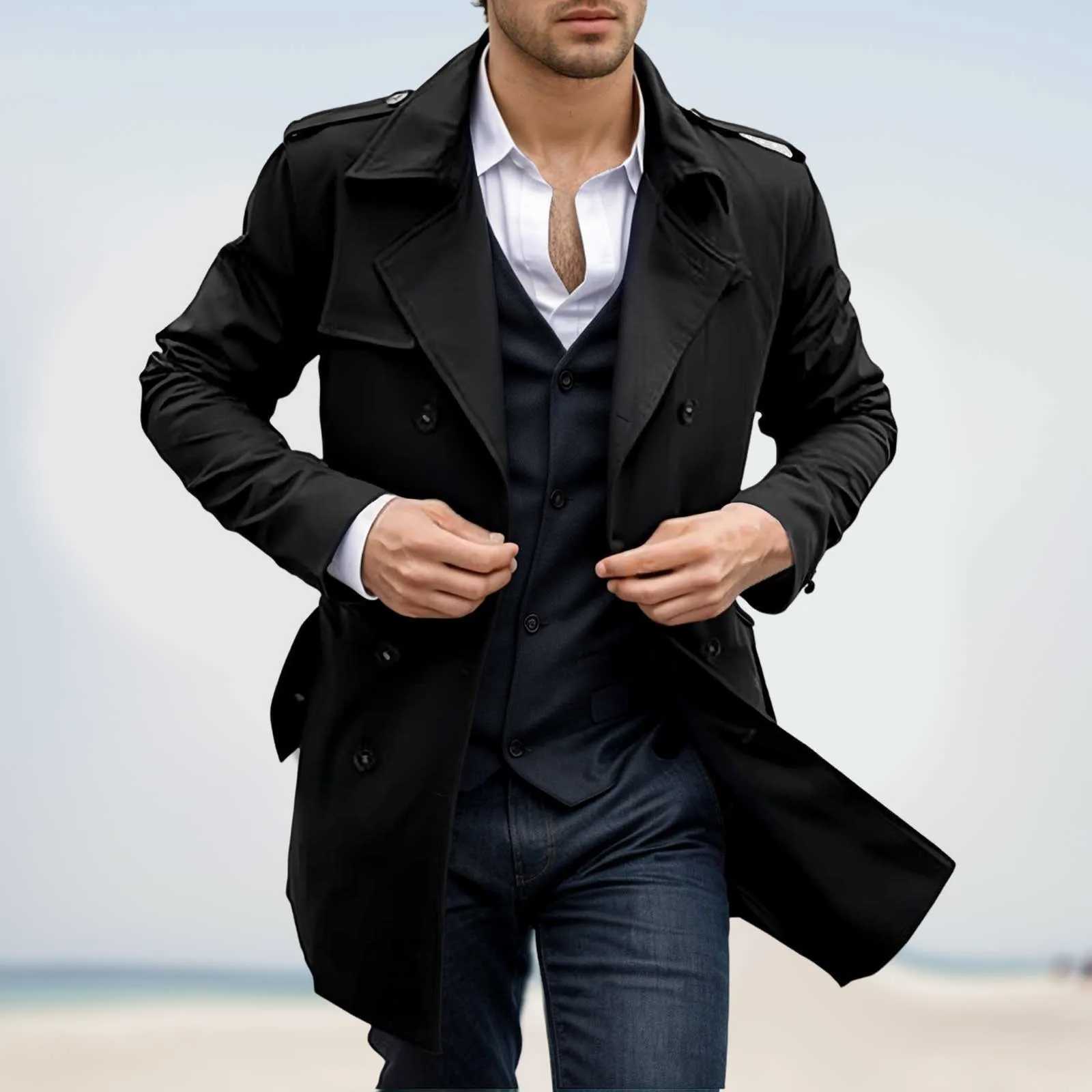 Fashionable classic mens wool jacket autumn and winter new item lapel double button windproof slotted jacket with cold mid length jacket W241211