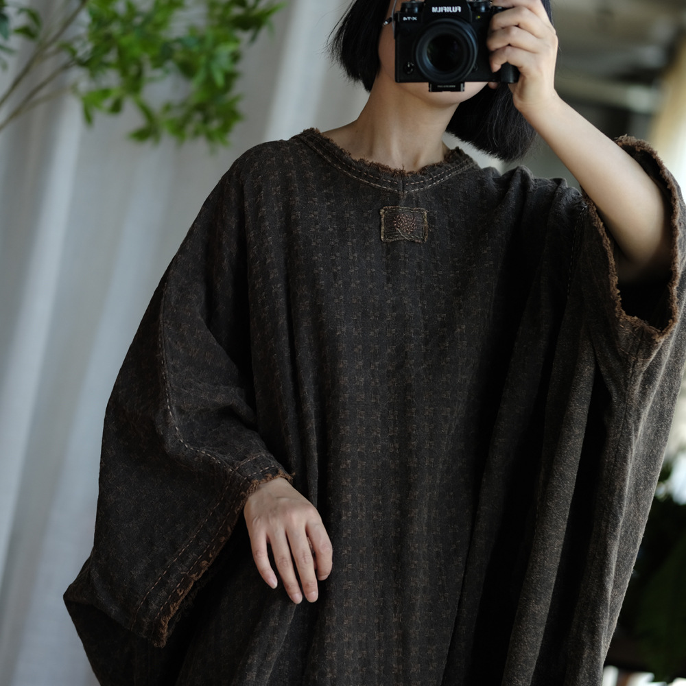 F8020 Luoguni light custom original niche design tussah silk loose large version hand-stitched robe dress