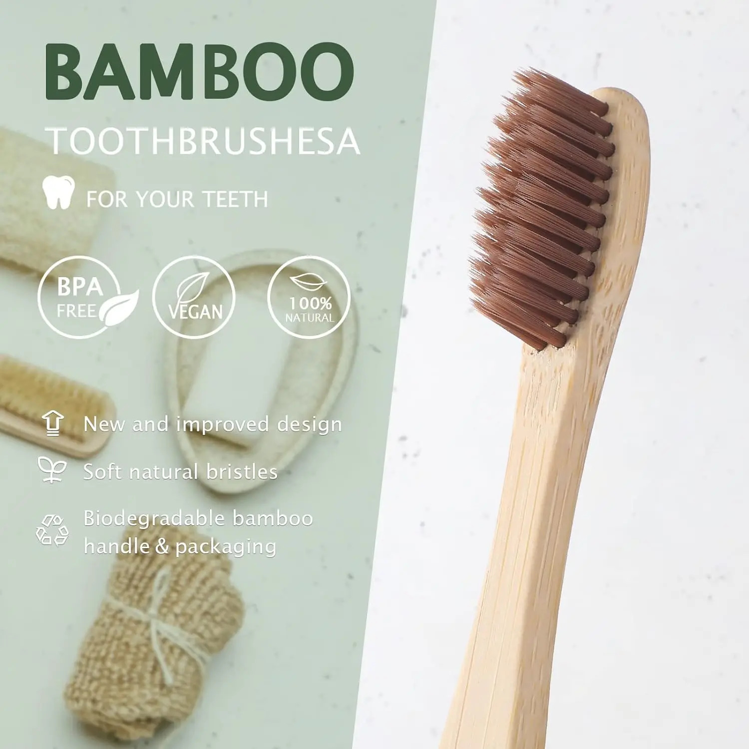 100 pieces of biodegradable and environmentally friendly natural bamboo charcoal toothbrush soft bristle travel wood manual toothbrush laser 241212