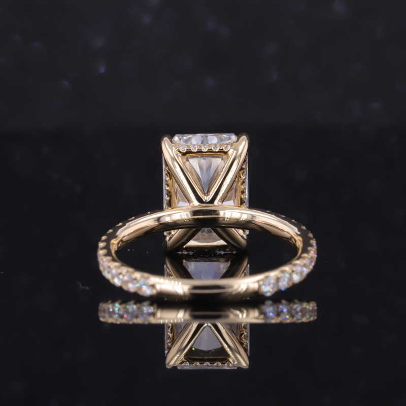 Radiant Cut 14K Solid Yellow Gold Lab Grown Diamond Engagement Ring With Melee Pave For Women