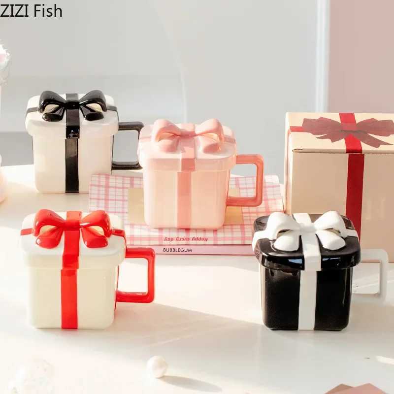Creative gift box shape g ceramic water cup couple afternoon tea coffee cup set Nordic breakfast milk cup girlfriend gift Y241211