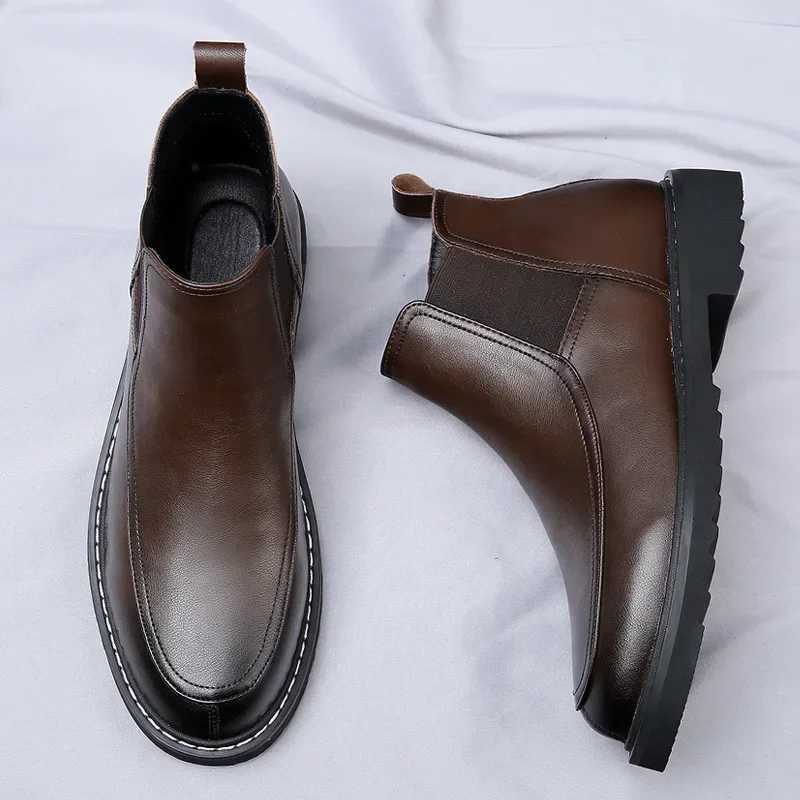 Cowhide Mens Chelsea Boots Autumn Winter Genuine Leather Boots High-quality Mens Short Boots Platform Boots Botines HombreXJ241212