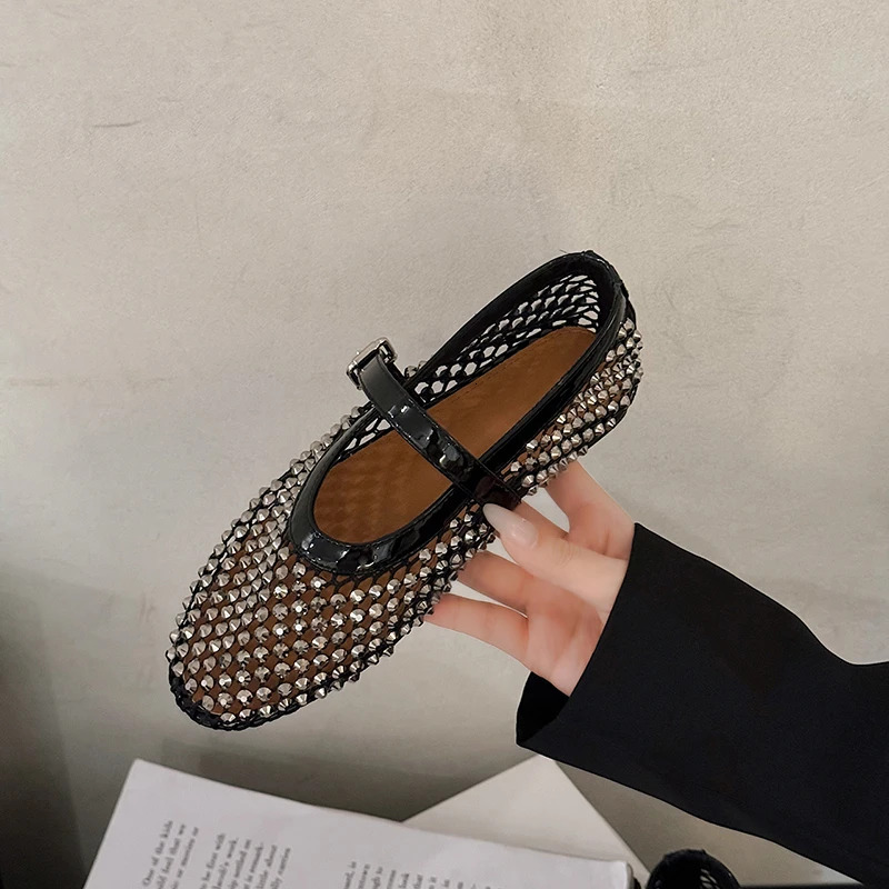 Mesh Breathable Rhie Fashion Versatile Women's New Foreign Style Niche Belt Flat Soft Soled Mary Jane Womens Shoes