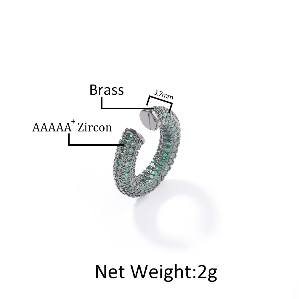 Top Quality Clip On Open Cuff Earrings For Men Green Red Black Bling Cubic Zirconia Colorful Cz Stones Ear Clips Hip-hop Ins Ear Accessories Pendiente