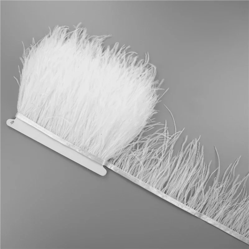 10 meters/batch of ostrich feathers decorated with ribbons 10-15CM 4-6 feather decoration tape Boa clothing sewing clothing white edge skin decoration - view 6