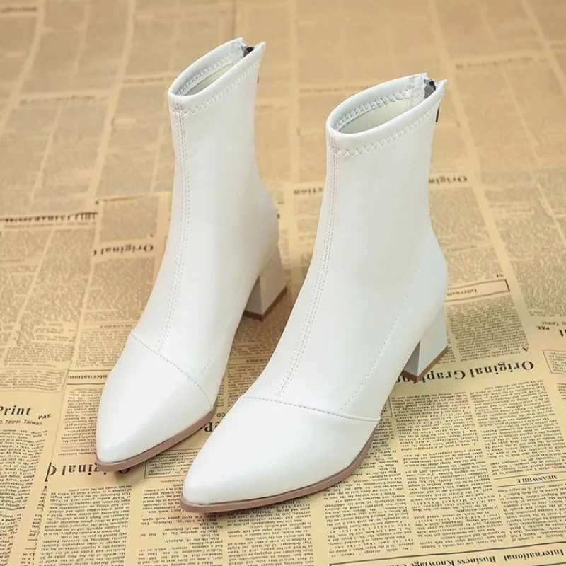 2024 Winter High Heels Sexy Women Luxury Shoes Chunky Ankle Chelsea Boots Fi New Pointed Toe Zipper Goth Pumps Brand ShoesXJ250217