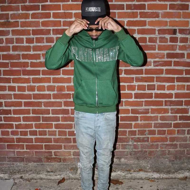 Men Y2K Fashion Hoodie Rhinestones letter graphics Print Zip Hoodie clothes Hoodies Goth Long Slve Sweatshirt Oversized TopC241211