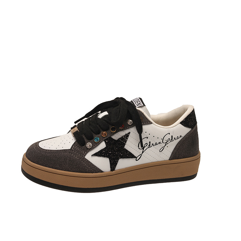 Women Casual Shoes:Fashion Star Print Designer Shoes Retro Vintage Diamond Inlaid Comfort,Black/Red,Free shipping