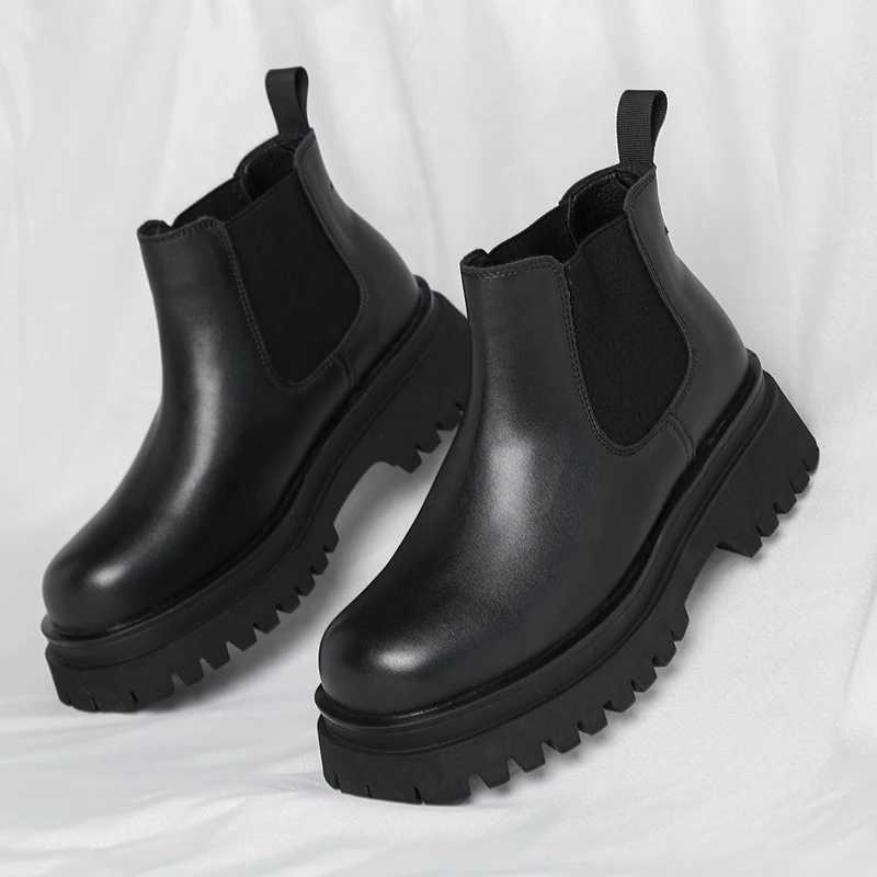 High Quality Fi Mens Boots Black Boots Fi Casual British Style Thick Bottomed Mid-top Chelsea Boots Large Size 38-45XJ241212