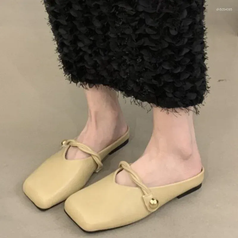 Slippers Flat Shoes Female Mules For Women 2024 Ladies' Cover Toe Low Slides Pantofle Designer Fabric Mary Janes