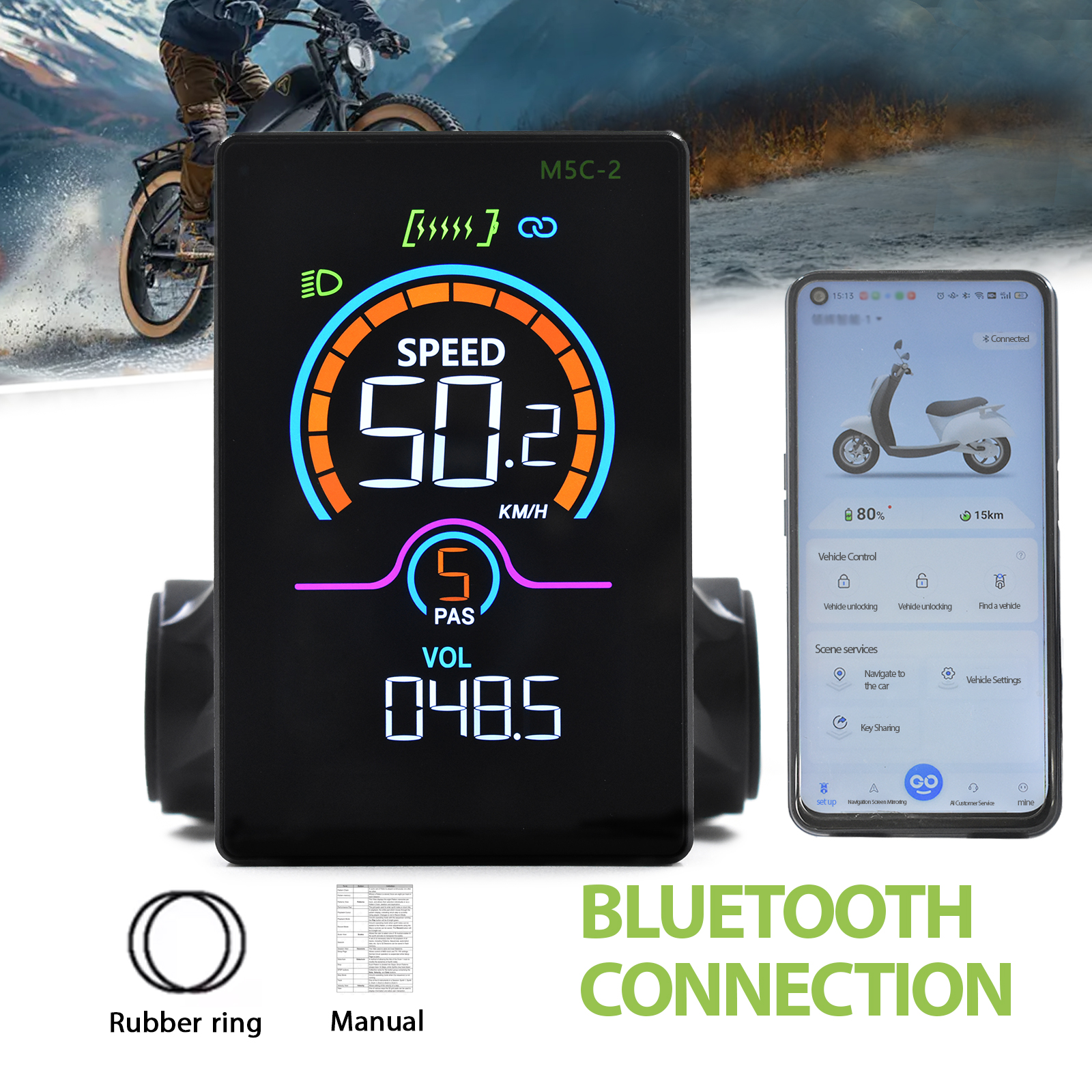 M5C-2 Bluetooth Display for Electric Bikes and Scooters - Compact Cycling Computer with Real-Time Data Tracking