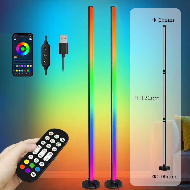 RGB LED Floor Lamp USB Remote APP Control Music Sync Corner Lighting Timer Smart Modern Mood Standing Lamp for Bedroom Living Room