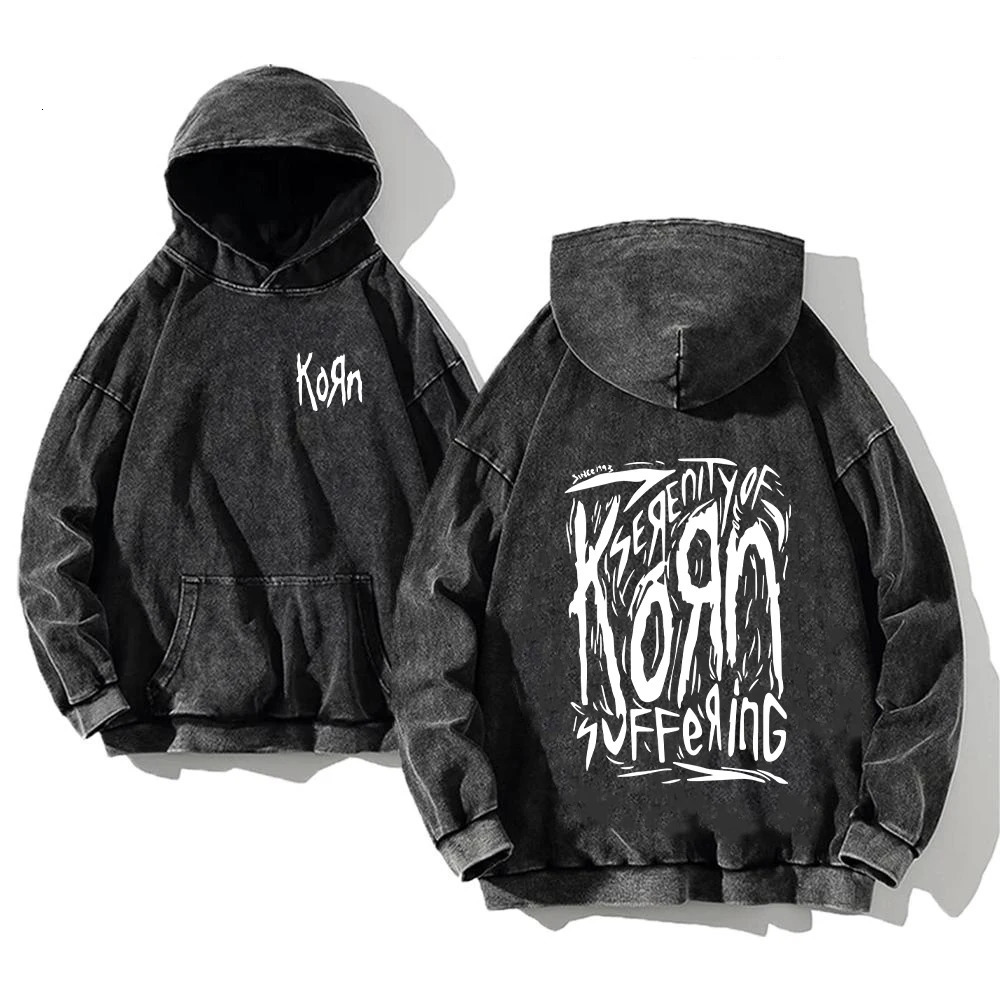 Korn Rock Band World Tour Hoodies Retro Washed Mens Sweaters Cotton Hip Hop Street Clothing Hoodies Zipper Loose Y2K Top 241211