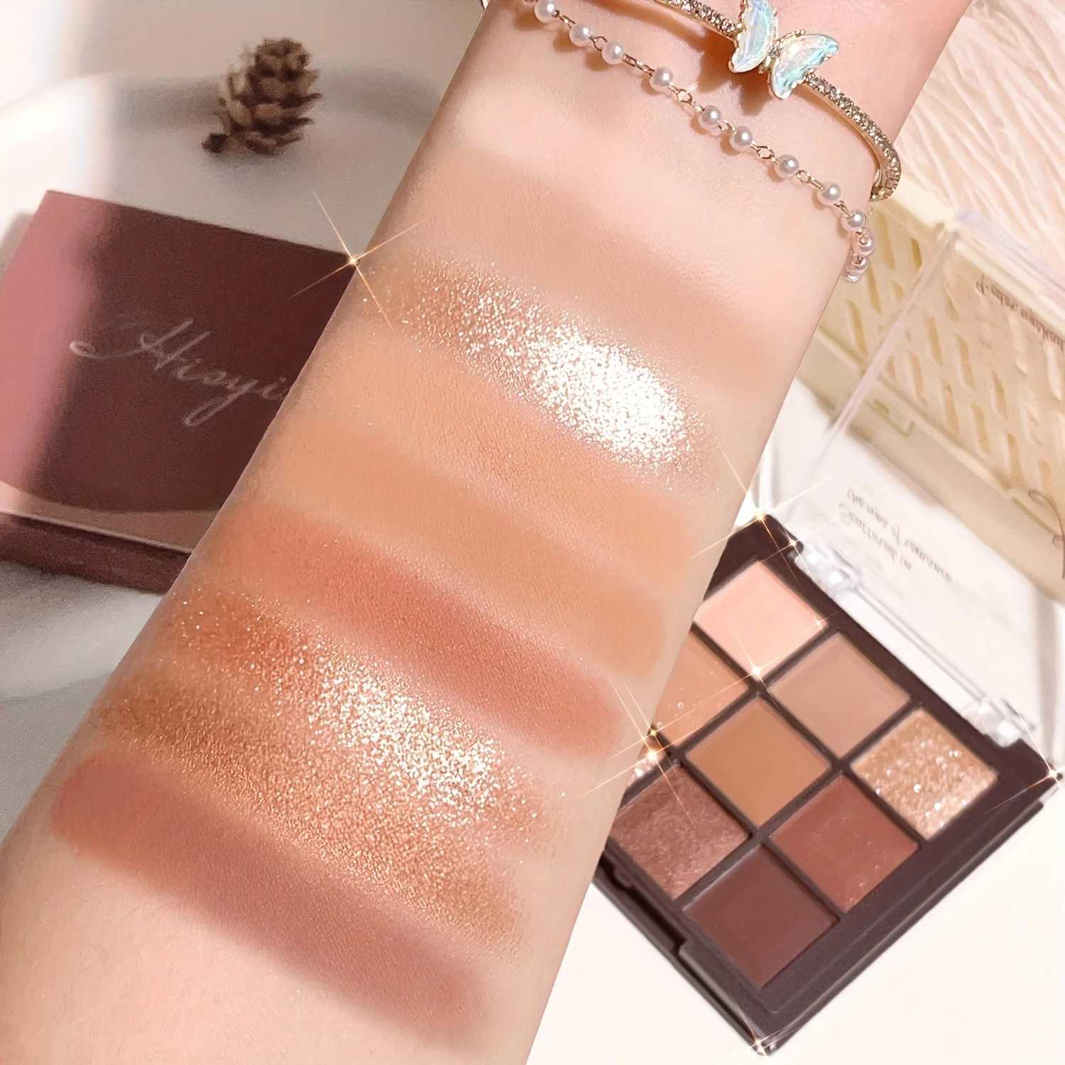 Mocha Chocolate 9 Color eye shadow Tray - brown nude and gold matte natural and sparkling finishes for an amazing lookW241212