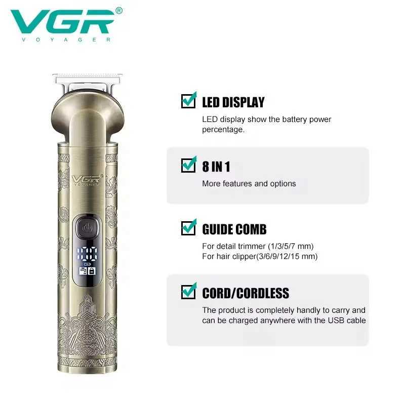 Original VGR integrated waterproof hair trimmer suitable for men metal shell beard trimmer body trimmer electric shaver rechargeable W241212