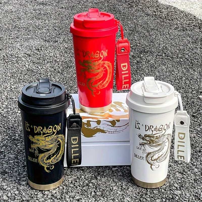 Dragon Soars Elegant Gold Insulated Cup 17.58oz Large Capacity Ceramic lined Insulated Cup Y241211