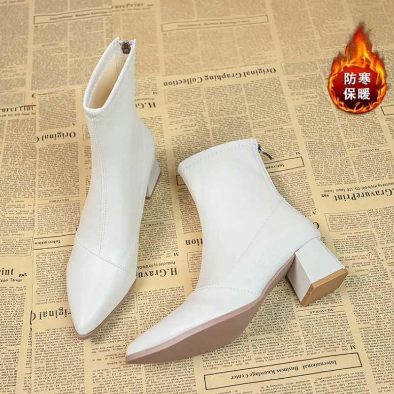 2024 Winter High Heels Sexy Women Luxury Shoes Chunky Ankle Chelsea Boots Fi New Pointed Toe Zipper Goth Pumps Brand ShoesXJ250217