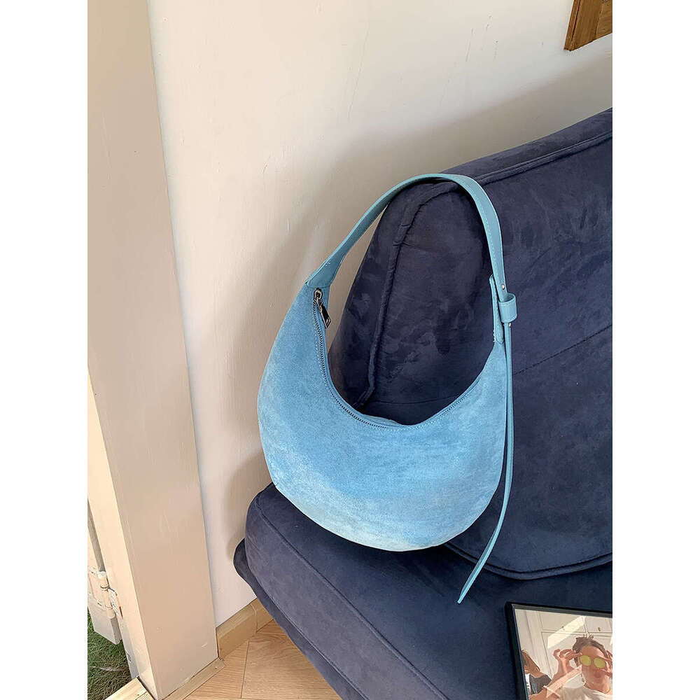 Vintage Faux Suede Halfmoon Women Shoulder Bags Simple Lady Handbags Autumn And Winter Hobos Trend Underarm Bag