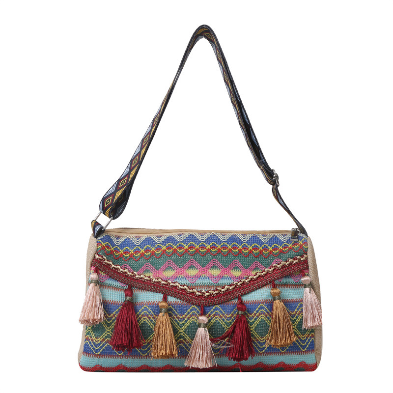 2025 new Ethnic shoulder small square new popular Bohemian style simple and niche crossbody travel women's bag zhanyishengli