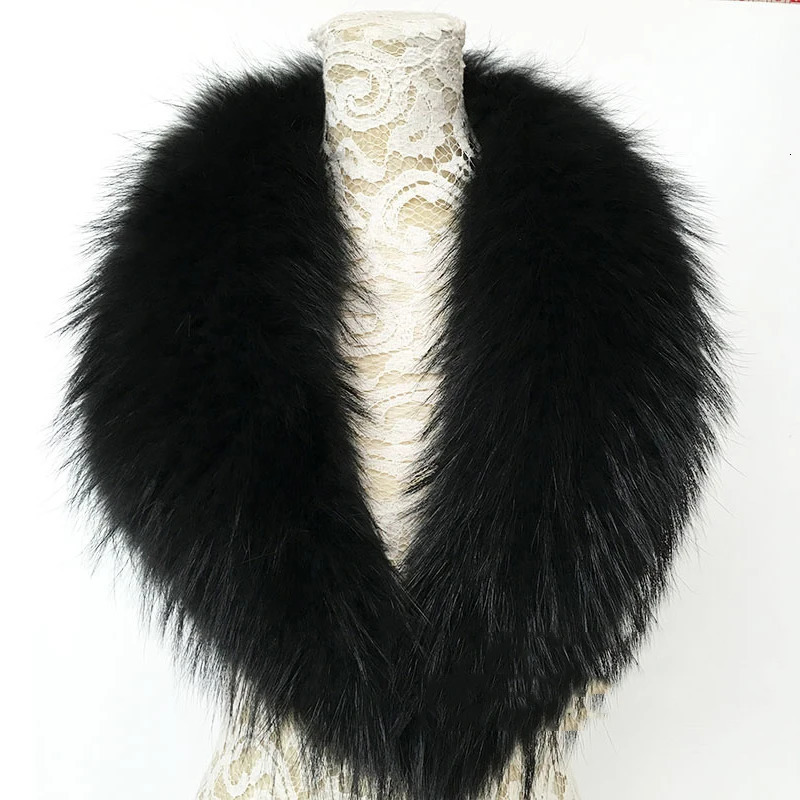 Natural Raccoon Fur Collar Real Fur Scarf Women Winter Neck Warmer Fur Shawl Wraps Scarves Men Coat Jacket Furry Collars 241212
