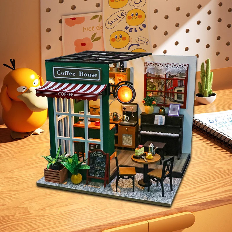 DIY 3D puzzle wooden toys mini dollhouse handmade model building kit coffee house childrens gifts 241211