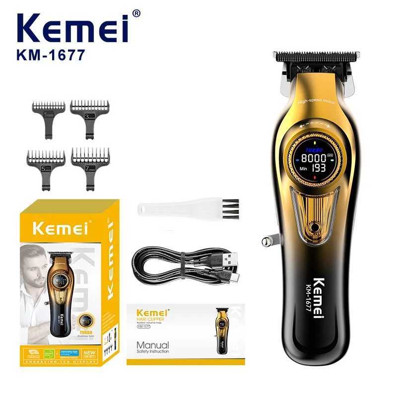 Chemical Hair Clippers Smart Digital Display Electric Trimmer Hair Clipper High-speed Engraving Scissors KM-1677 W241212