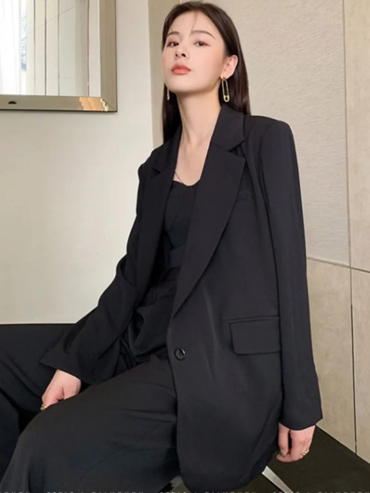 Casual long sleeved suit office ladies spring autumn fashion elegant solid womens jacket black 241211