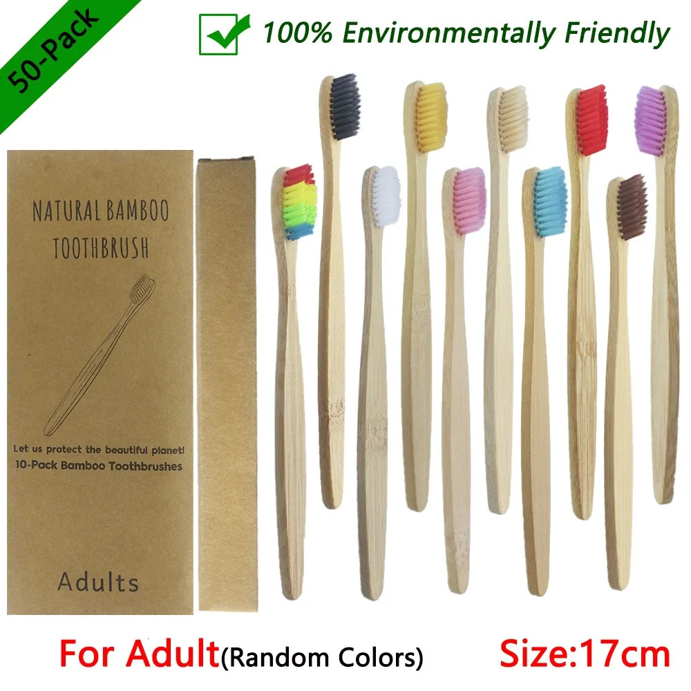 50/Pack Natural Bamboo Toothbrush Wood Toothbrushes Soft Bristles Capitellum Fiber Teeth brush Eco-Friendly Oral Care wholesale 241212