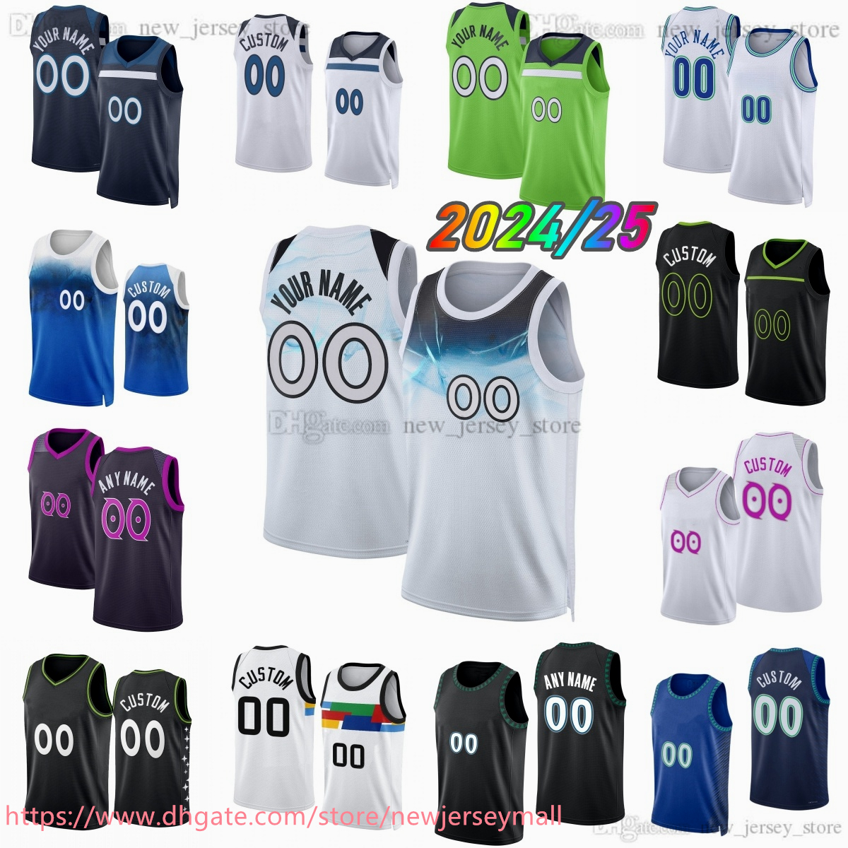 Custom 2024-25 New City Basketball 5 Anthony Edwards Jersey Printed 21 Kevin Garnett Julius Randle Naz Reid Gobert Conley DiVincenzo McDaniels Jerseys Shorts