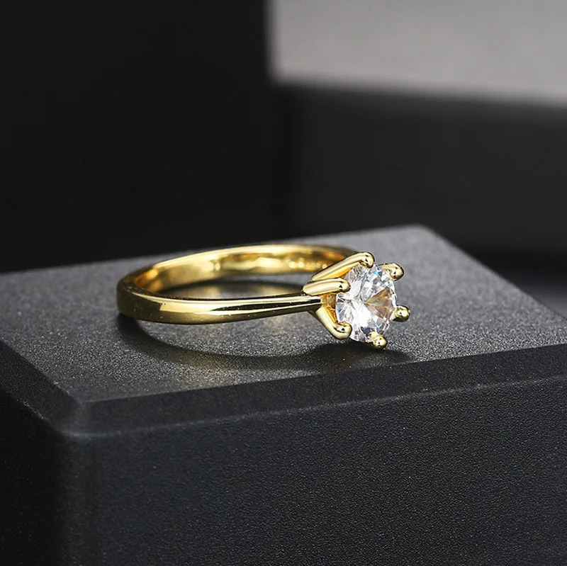 Classic 1 Crystal Womens Wedding Ring Zirconia Gold Engagement Anniversary Recommended Jewelry R174 241210