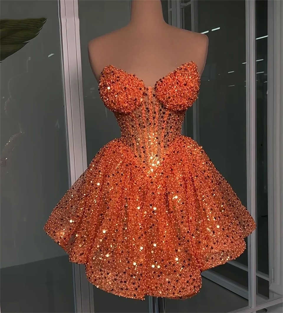 Stylish tail Dresses Pearls Sequins Mini Short A e Evening cocktail Prom Gowns Strapless Princess Custom Made Sleeveless Graduation Ball Club Party Dr