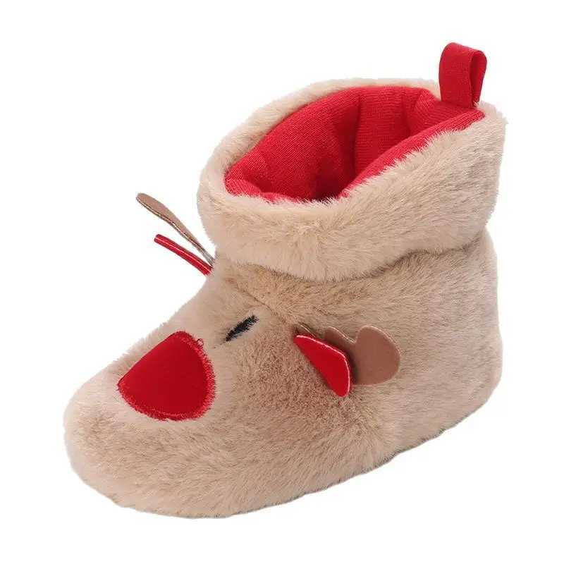 Boots Infant Newborn Booties Santa Foot Socks Baby Christmas Lovely Snowflake Design Winter Warm Slippers Anti-Slip Shoes H241212EI8J