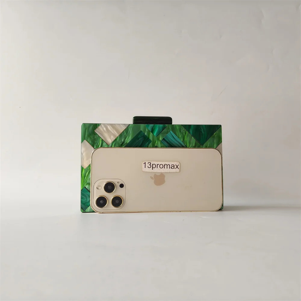 Women Shell Evening Marble Pearl Green Patchwork Striped Acrylic Box Wedding Bridal Handbags And Purses Ladies Party Clutch Bag 241212