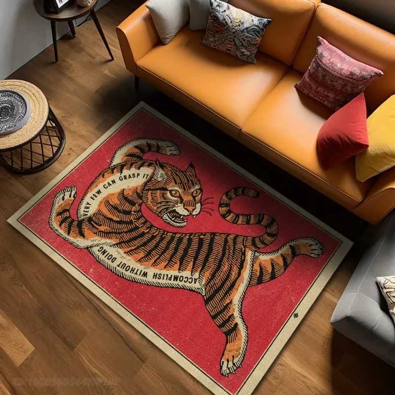 Carpet for Living Room Rugs Extra Large Bedroom Bedside Lounge Floor Mat Home Decoration Vintage Tiger Rug XJ241211