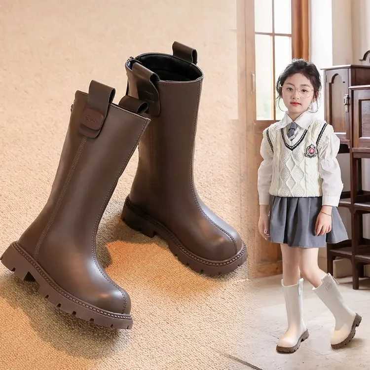 Boots Korean Version Tall Brown 2024 British Wind Riding Boots Autumn Winter Girls Black Foreign Trade New Long Boots H241212
