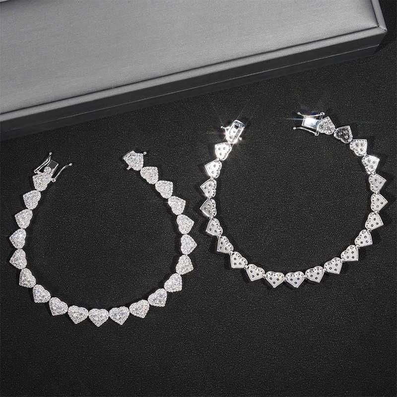 Pendant Necklaces Fine Hip Hop Sier Vvs Moissanite Dia Iced Out Heart Bracelet Tennis Chain Jewelry Women Men Necklace Drop De Otk8U
