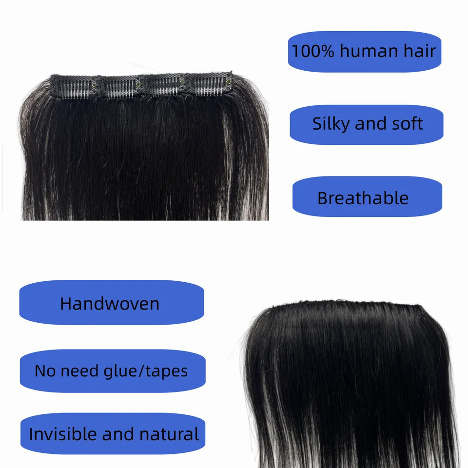 Ayunhe Mens Bangs Human Hair Bangs for Men Clips on Hairline Natural Real Hairpieces Add Forehead Hair Patches Black Dark Brown 241212