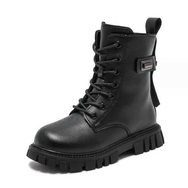 Boots Patent Ieather Kids Winter Children Fashion Ankle Baby British Shoes For Girls Boys Toddler Warm Snow H2412121YOE
