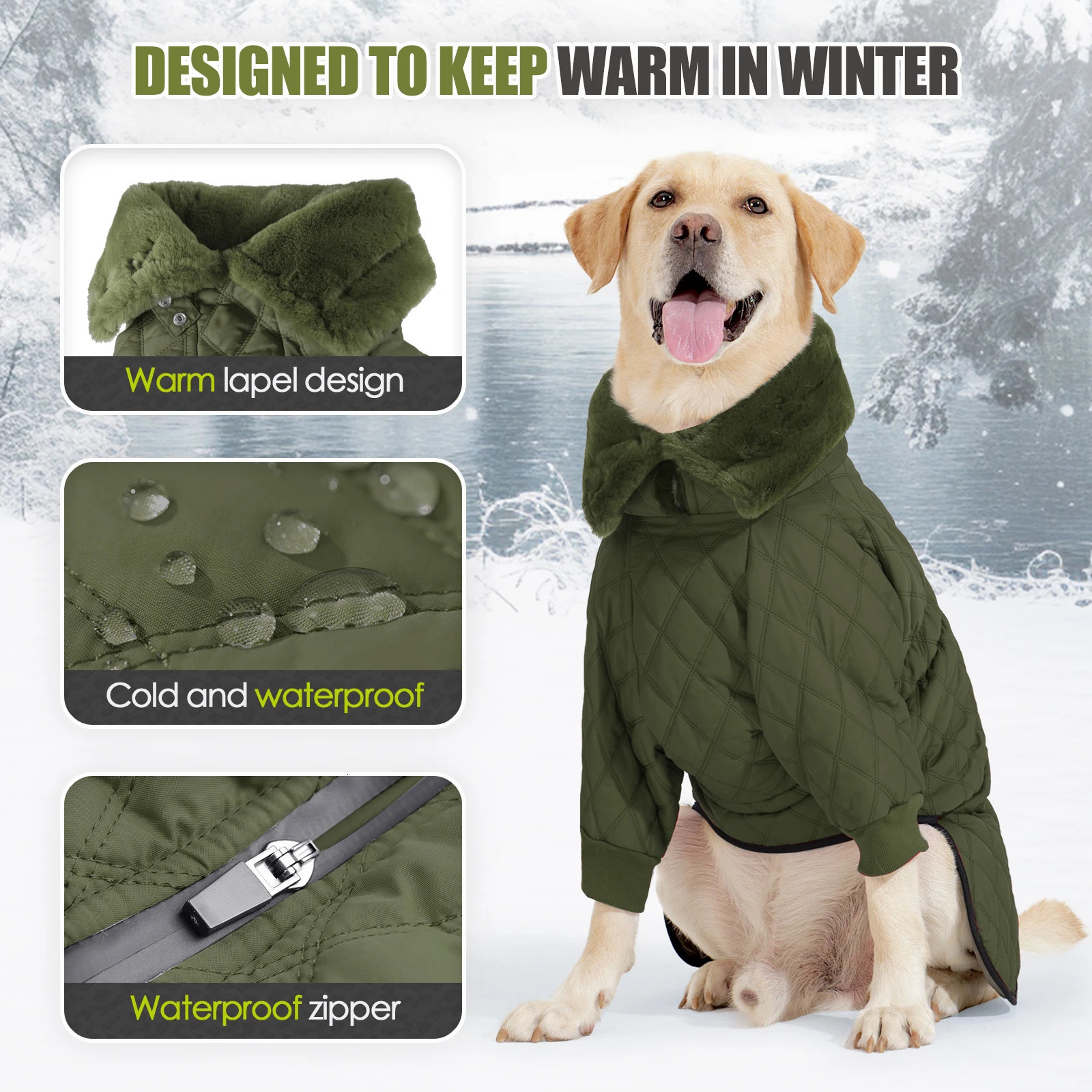 Waterproof Fur Collar Dog Jacket Winter Warm Fleece Dog Clothes for Small Media Large Dogs Puppy Golden Retriever Vest Pug Coat 241212