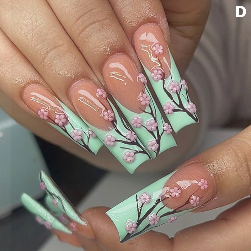 Long Square Press On Nails With Rhinestones Luxury Fake Nails 24pcs Glossy Full Cover False Nails For Women And Girls