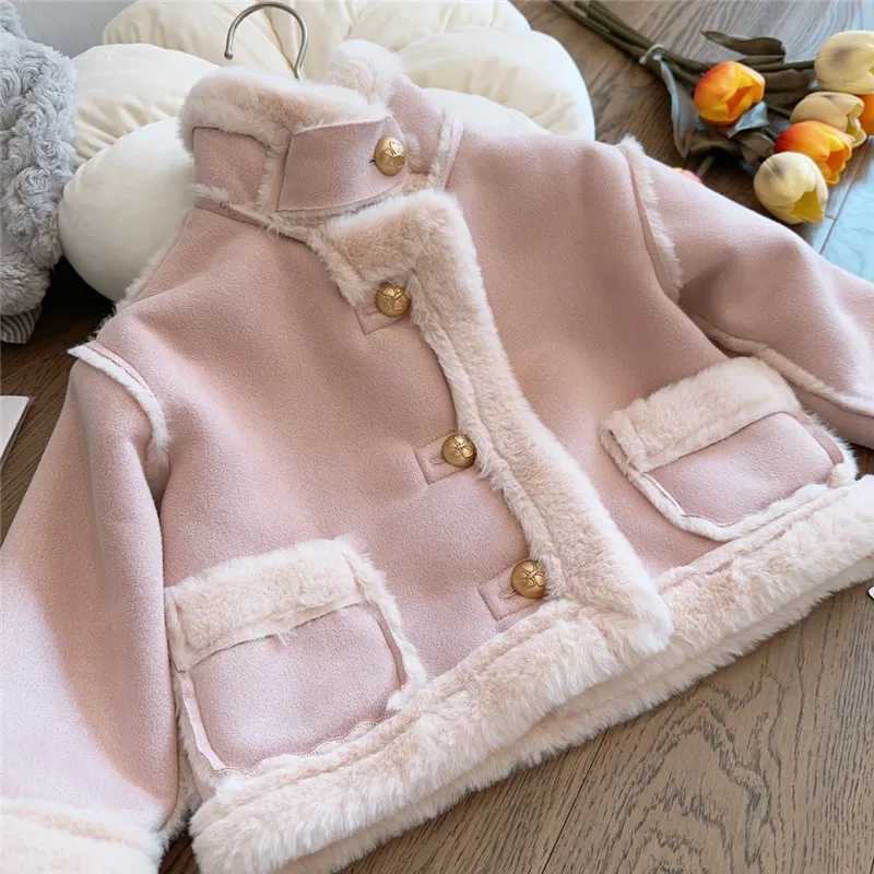 Children Plush Jacket Lapel Winter New Baby Imitation Suede Thickened Fur CoatXJ241211