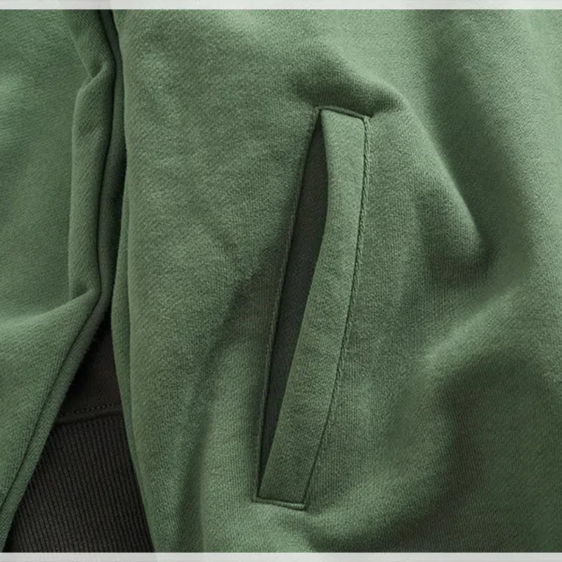 Autumn and Winter Thick Wool Hoop and Wool Hoodie Mens Retro Zipper Half Collar Casual Coat Trendy 241211